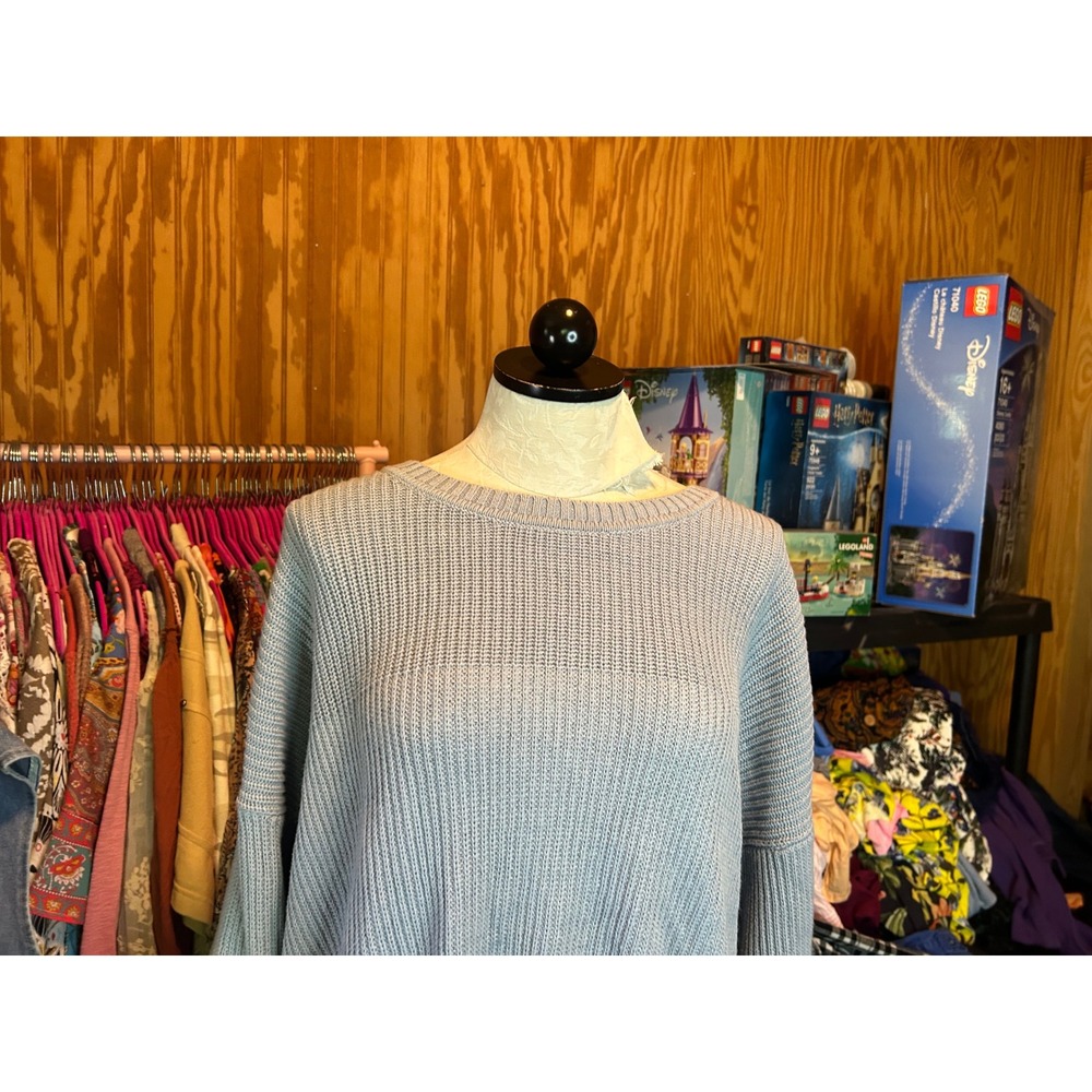 Cabi Fair Play Sweater Icy Blue Ribbed Knit Back Zip 3522 XL NWT Reversible - Picture 3 of 12